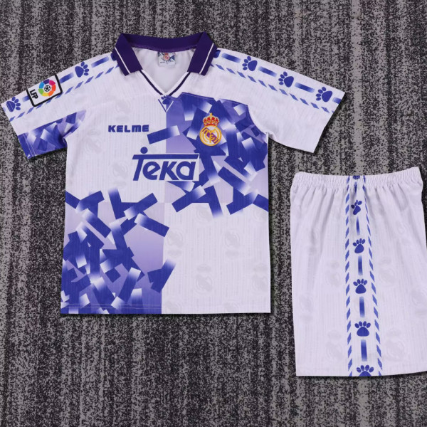 1996/97 RM Home White Blue Retro Kids Soccer Jersey