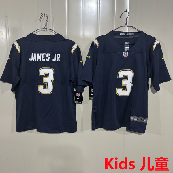 JAMES JR #3 Los Angeles Chargers Kids NFL Jersey 闪电