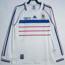 1998 France Away White Long Sleeve Retro Soccer Jersey