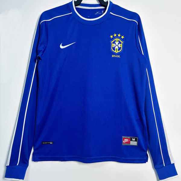 1998 Brazil Away Blue Retro Long Sleeve Soccer Jersey