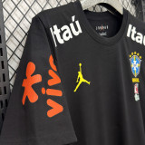 2026/27 Brazil x JD Black Casual Pure Cotton T-Shirt 肩膀字白色