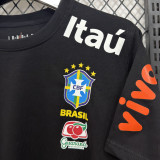 2026/27 Brazil x JD Black Casual Pure Cotton T-Shirt 肩膀字白色
