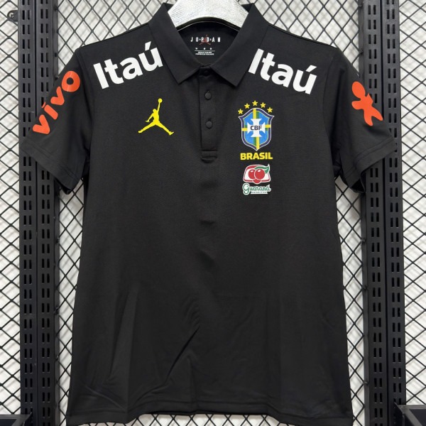 2026/27 Brazil Black Casual Pure Cotton POLO T-Shirt 肩膀字白色