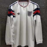 1990 England White Retro Long Sleeve Soccer Jersey
