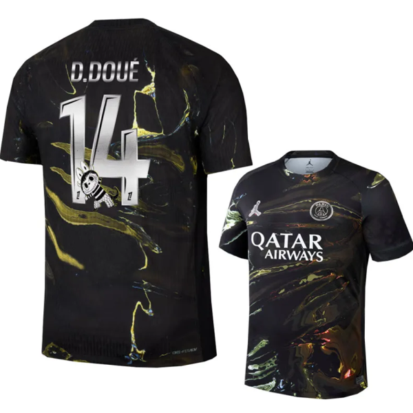 D.Doué #14 PSG x Labubu Dark Night Edition Black Fans Soccer Jersey 2025/26 拉布布字体 ★★