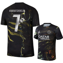 KVARATSKHELIA #7  PSG x Labubu Dark Night Edition Black Fans Soccer Jersey 2025/26 拉布布字体 ★★