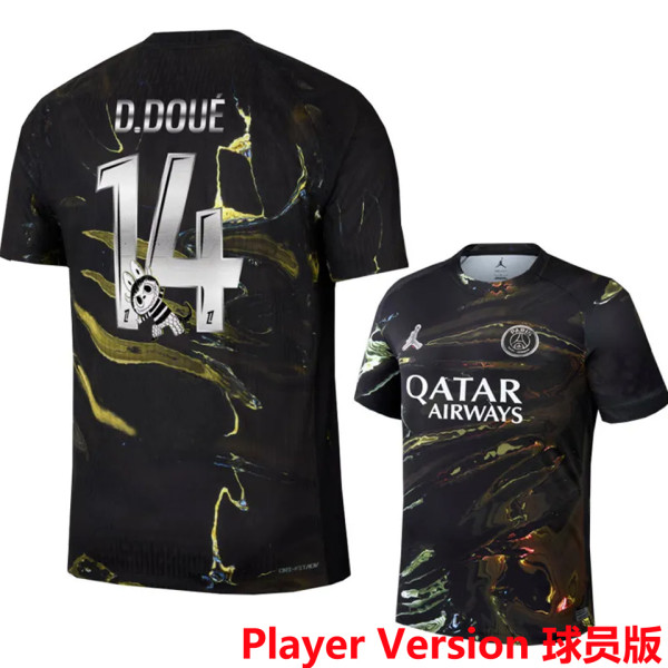 D.Doué #14 PSG x Labubu Dark Night Edition Black Player Version Jersey 2025/26 拉布布字体 ★★