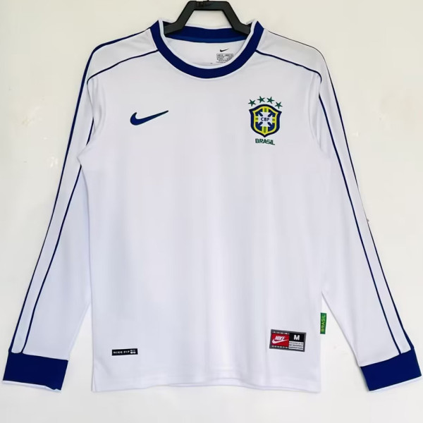 1998 Brazil White Retro Long Sleeve Soccer Jersey
