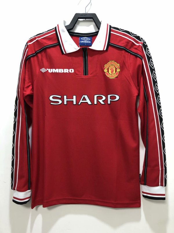 Retro Manchester United Home Long sleeve 1:1 Quality Soccer Jersey  1998-1999