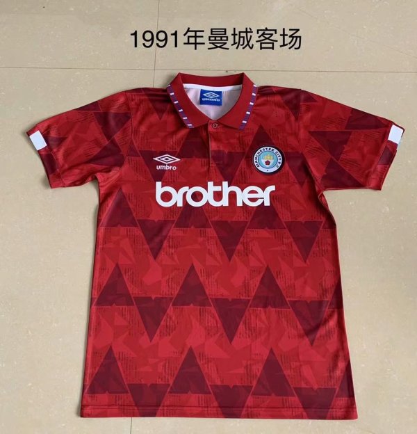 Retro Manchester City Away 1:1 Quality Soccer Jersey  1991