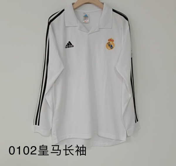 Retro Real Madrid Home Long Sleeve  1:1 Quality Soccer Jersey  2001-2002