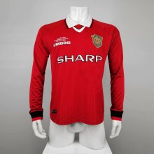 Retro  Manchester United Home Long Sleeve Champions League 1:1 Quality Soccer Jersey  1999-2000