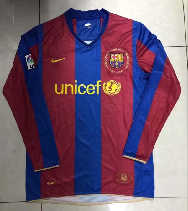 Retro  Barcelona Home Long sleeve  1:1 Quality Soccer Jersey  2007-2008