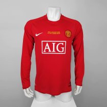 Retro Manchester United Long Home With Embroidery Champion 1:1 Quality Soccer Jersey   2007-2008