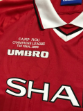 Retro  Manchester United Home Long Sleeve Champions League 1:1 Quality Soccer Jersey  1999-2000