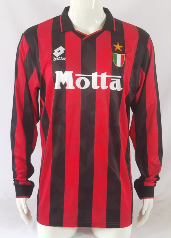 Retro AC Milan Home Long Sleeve 1:1 Quality Soccer Jersey  1993-1994