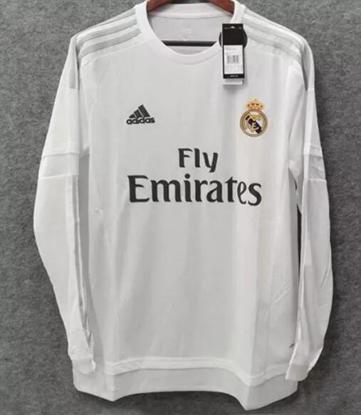 Retro Real Madrid Home Long Sleeve Fans 1:1 Quality Soccer Jersey    2015-2016