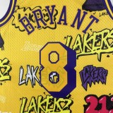 Los Angeles Lakers Yellow graffiti Kobe #8 BRYANT 1:1 Quality NBA  Season Jerseys  1996-1997