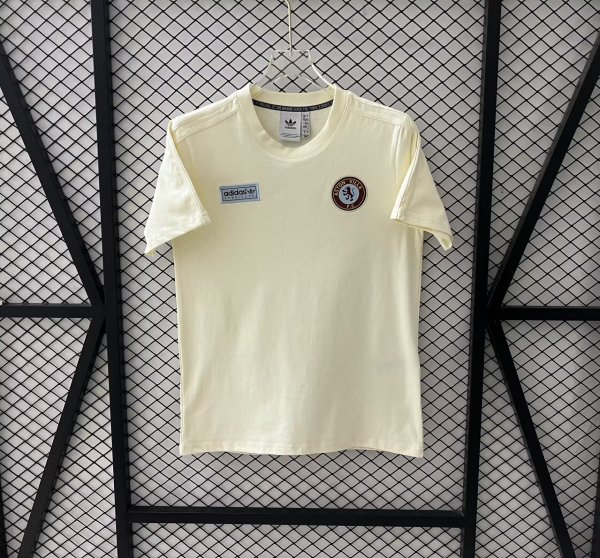 Aston Villa Adidas Clover  T-shirt  beige Fans 1:1 Quality Soccer Jersey  25-26