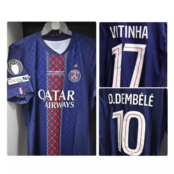 PSG Paris Home Super Cup +final Player  #10 O.DEMBELE #17 VITINHA 1:1 Quality Soccer Jersey  25-26