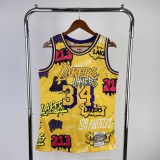 Los Angeles Lakers Yellow Graffiti  #34 O'NEAL  1:1 Quality NBA Season Jerseys 1996-1997