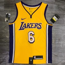 Los Angeles Lakers yellow V-Neck  6 JAMES NBA Jerseys