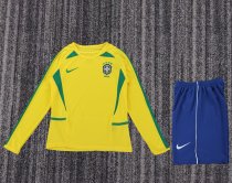 Retro Brazil Home Long Sleeve Kids   1:1 Quality Soccer Jersey 2002