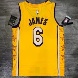 Los Angeles Lakers yellow 6 James with star  NBA Jerseys