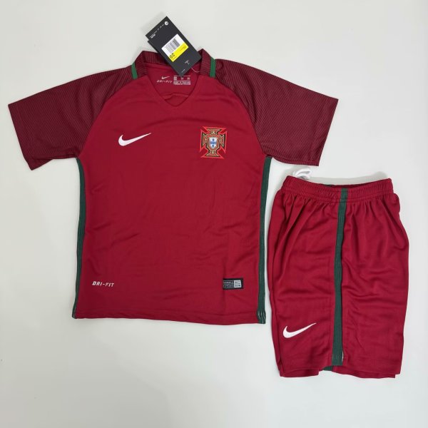 Retro Portugal home Kids  1:1 Quality Soccer Jersey 2016
