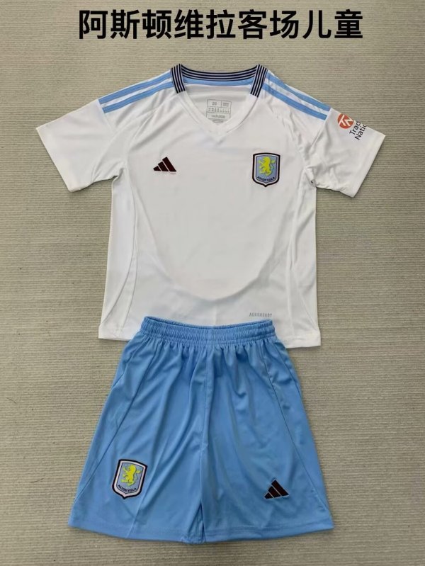 Aston Villa away kids   1:1 Quality Soccer Jersey   24-25