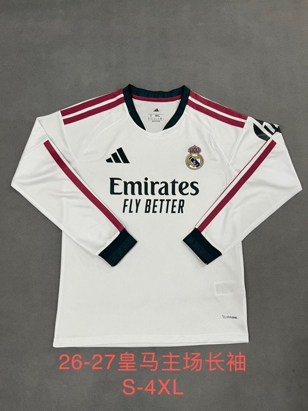 Real Madrid  Home Long Sleeve Fans 1:1 Quality Soccer Jersey  26-27