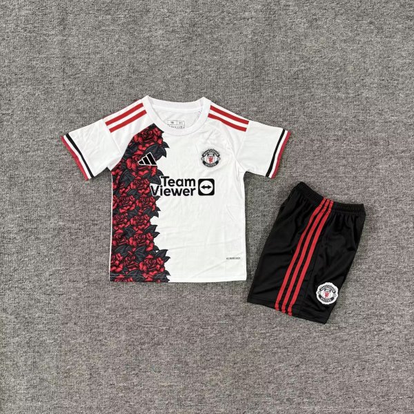 Manchester United  Special Edition White Rose Kids  1:1 Quality Soccer Jersey 25-26