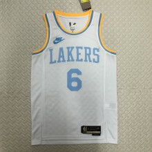 Los Angeles Lakers   White 6 James  round neck  Retro  NBA Jerseys 2023