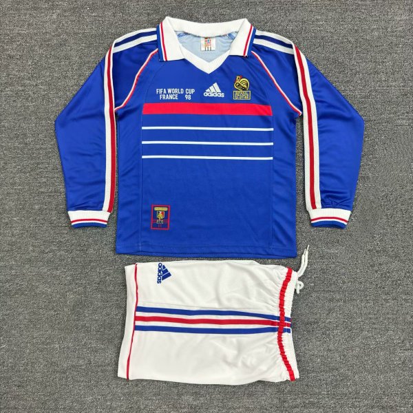 Retro France  Long  Home Kids 1:1 Quality Soccer Jersey 1998