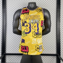 Los Angeles Lakers Yellow Graffiti  #34 O'NEAL  1:1 Quality NBA Season Jerseys 1996-1997