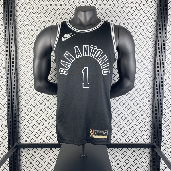 San Antonio Spurs Retro Black #1 WEMBANYAMA 1:1 Quality NBA  Season Jerseys 2023