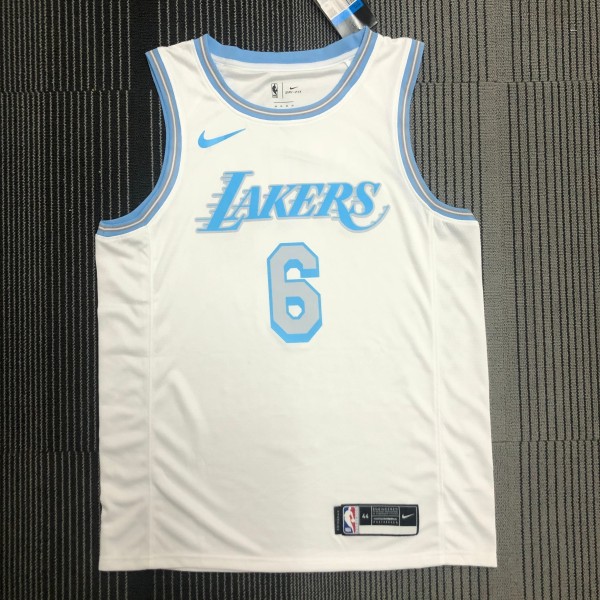 Los Angeles Lakers  White 6 James  round neck  NBA Jerseys 2021