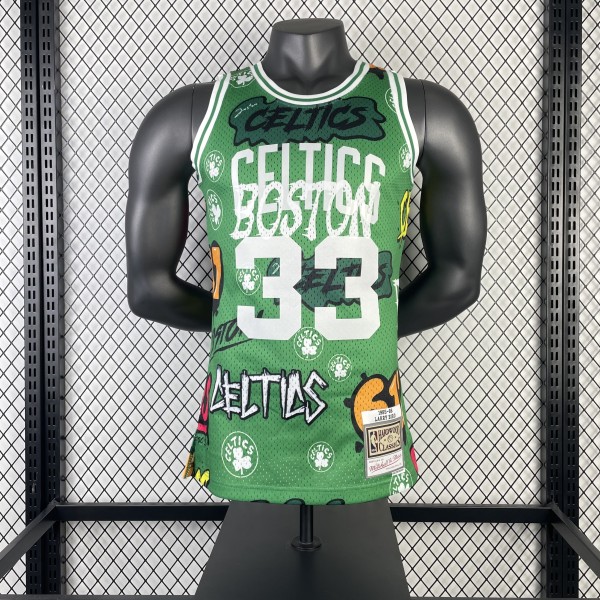 Retro Boston Celtics Green SW Graffiti #33 BIRD 1:1 Quality NBA Jerseys  1985-1986