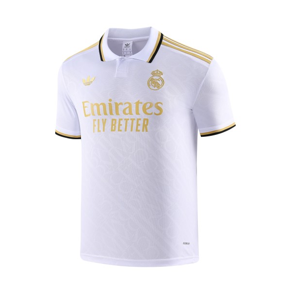 Real Madrid  Polo Retro Fans White stripe inkjet 1:1 Quality Soccer Jersey  25-26