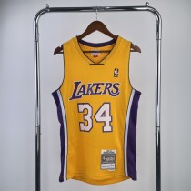 Los Angeles Lakers Yellow #34 O'NEAL  1:1 Quality NBA Season Jerseys 1999-2000