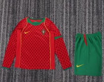 Retro Portugal Home Long Sleeve Kids  1:1 Quality Soccer Jersey   2004