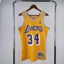 Retro Los Angeles Lakers Yellow #34 O'NEAL  1:1 Quality NBA Season Jerseys 1996-1997