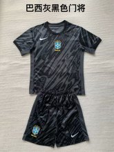 Brazil  dark gray  goalkeeper   Kids 1:1 Quality Soccer Jersey   24-25