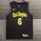 Los Angeles Lakers Latin Black 6 James  round neck  NBA Jerseys