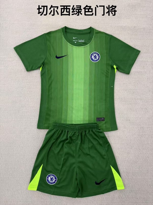 Chelsea Goalkeeper Green  Kids  1:1 Quality Soccer Jersey 25-26