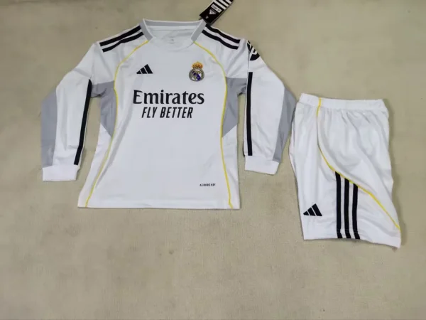 Real Madrid Home Fans Long   Kids 1:1 Quality Soccer Jersey  25-26