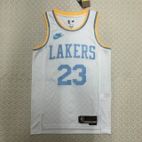 Los Angeles Lakers  White 23 James  round neck  Retro  NBA Jerseys 2023