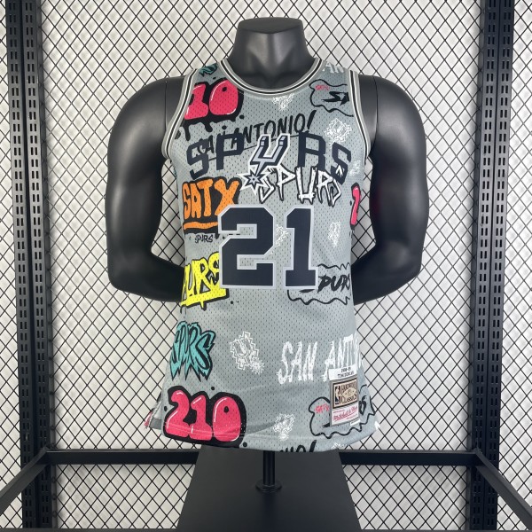 San Antonio Spurs Retro Graffiti #21 DUNCAN  1:1 Quality NBA  Season Jerseys 1998-1999