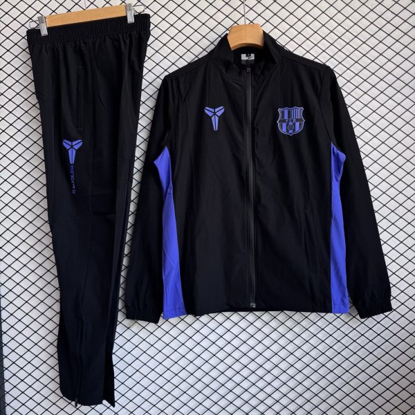 Barcelona Windbreaker Sets With pants  Black 1:1 Quality Soccer Jersey  25-26