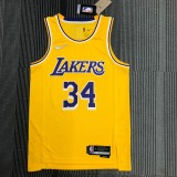 Los Angeles Lakers  75 Year  Yellow #34 O'NEAL   1:1 Quality NBA Season Jerseys 2022